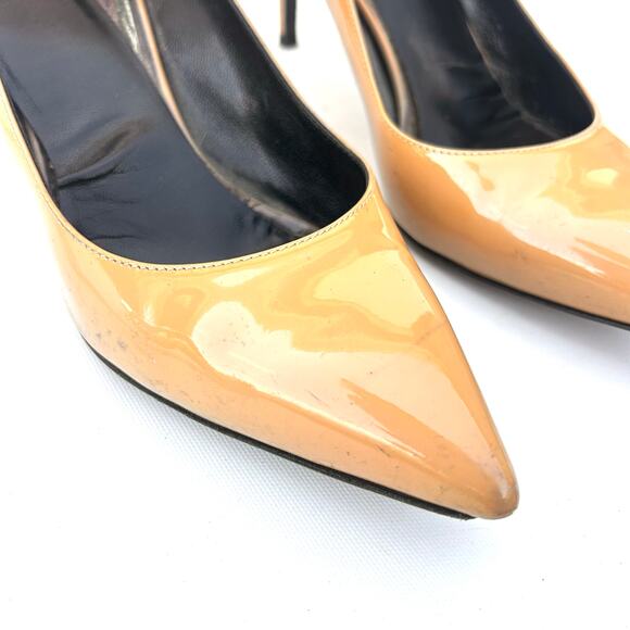 Yves Saint Laurent Paris Tribute Heels Nude Patent Leather Mid Pumps 39 Size 9 - Picture 6 of 13